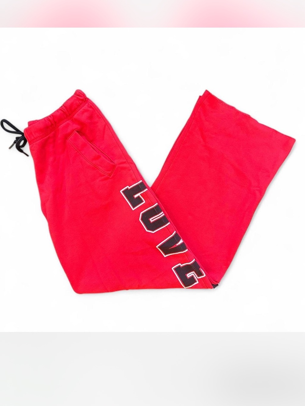 VICTORIA’S SECRET PINK Boyfriend WideLeg Sweatpant in Red with Black Tie — S
